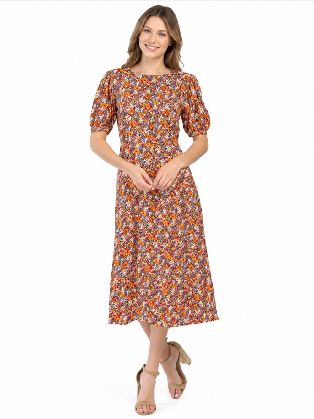 NWT Faithfull The Brand Beline Midi Dress Meja Floral Print Puff Sleeve Large